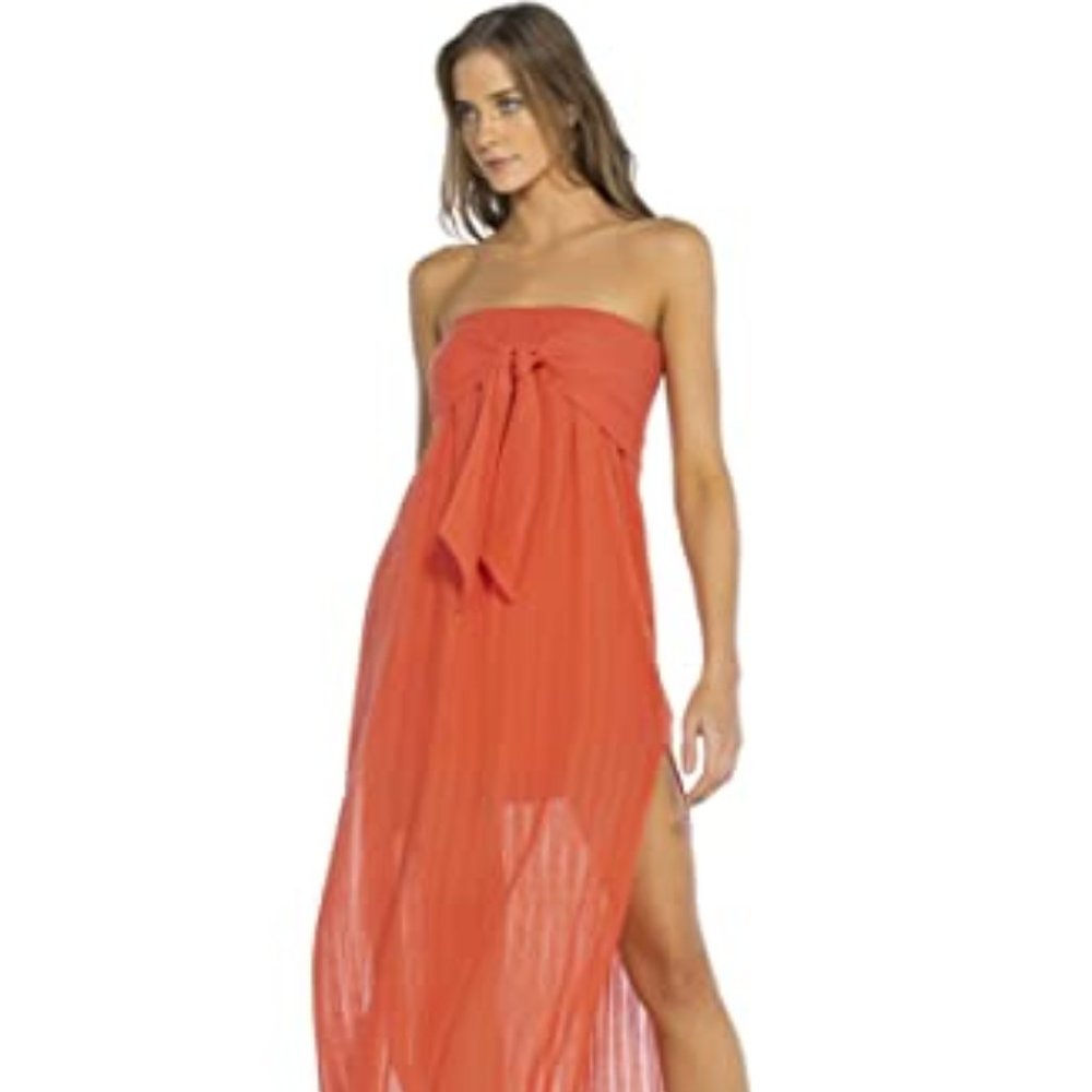 Vix Solid Tess Strapless Dress Coral Size Large
